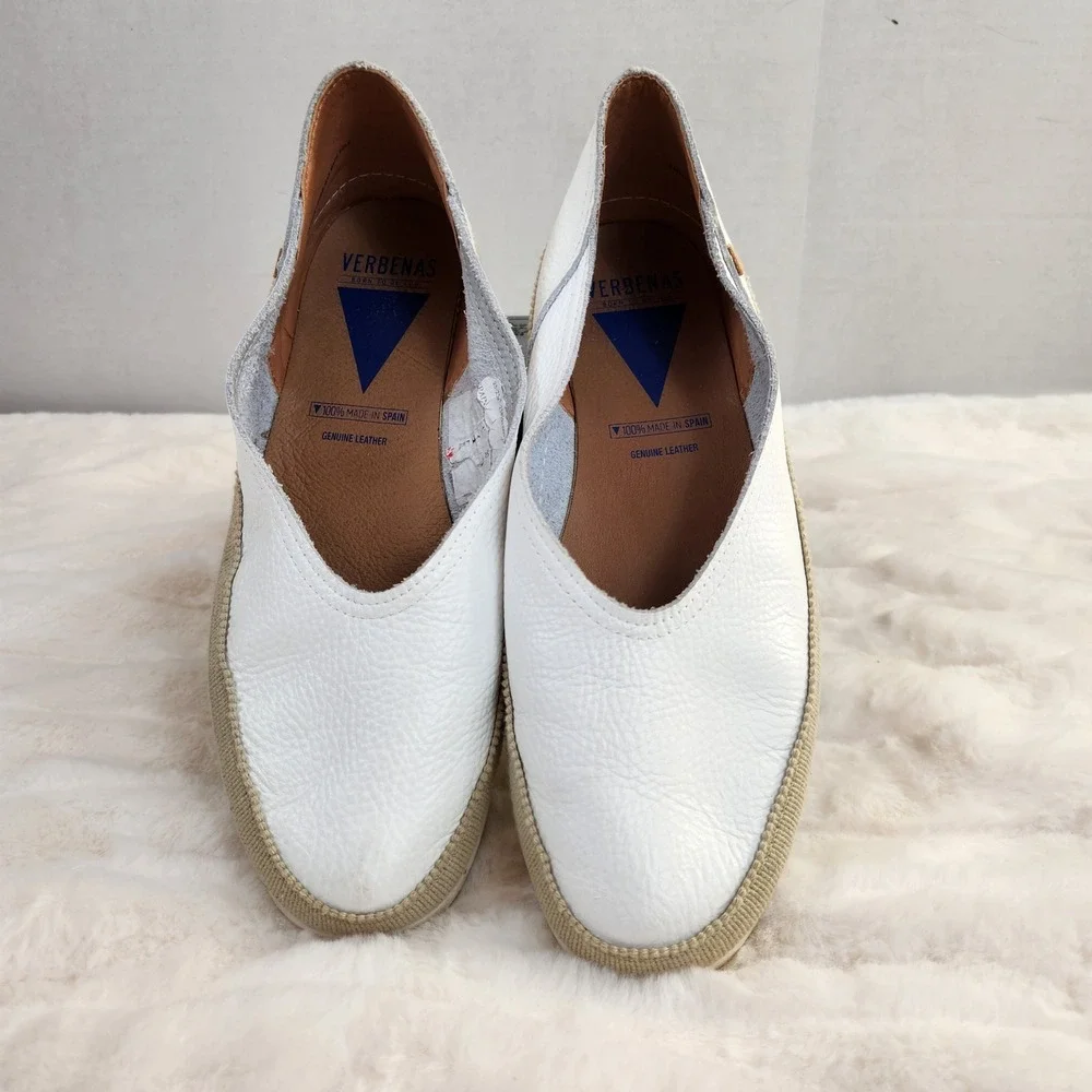 Verbenas‎ Carmen White Leather Espadrille Slip On Flats Spain Size 41 US 10/10.5